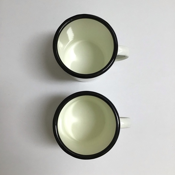 Hearth & Hand Enamelware PAIR Metal Mugs White Black Rim Farmhouse Camping RV - Picture 7 of 11